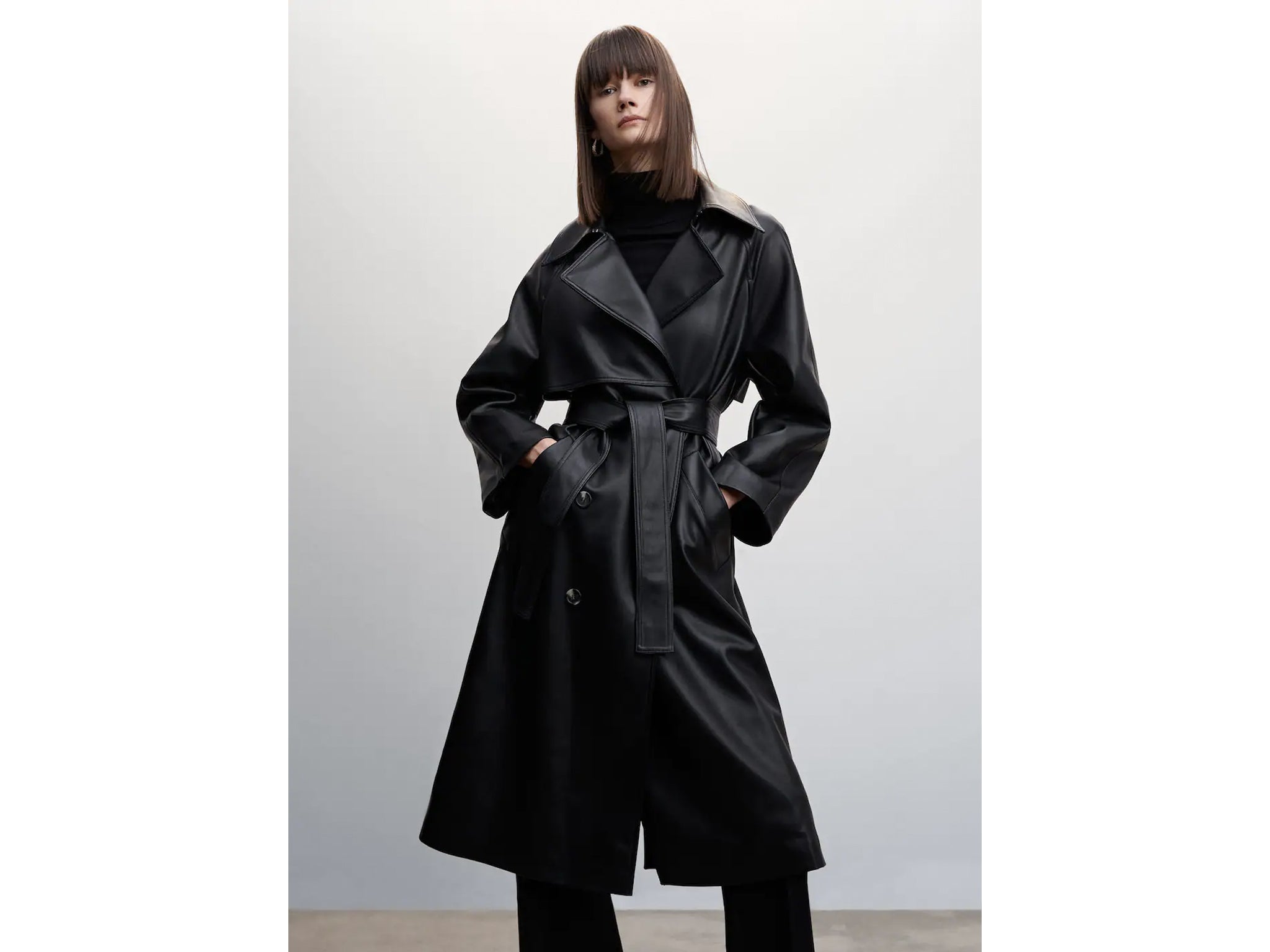 Mango leather trench coat sale